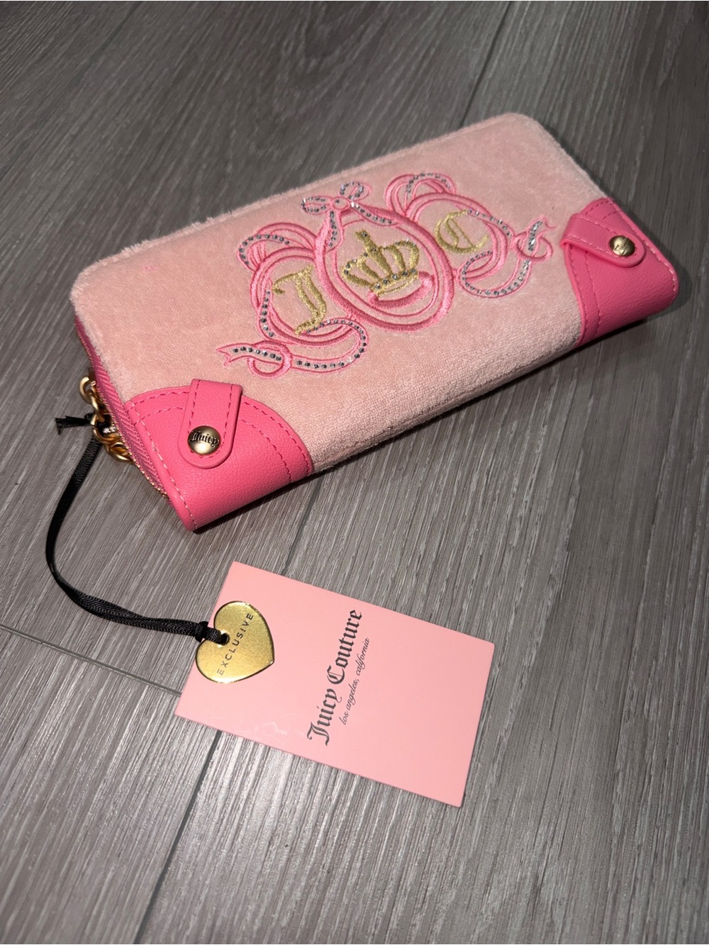 Juicy Couture Juicy Club Zip-Around Wallet with Hot Pink Trim